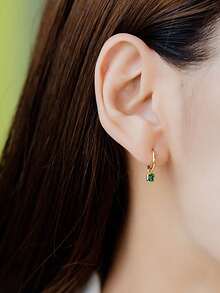 BALMORA 一对925纯银复古优雅几何方形绿色吊坠耳环，适合女性日常佩戴，也可作为友谊派对配饰或礼物。