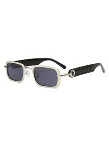 1 Pair Men Stainless Steel Square Narrow Frame Stylish Party, Casual, Hip-Hop Decorative Glasses Suitable For Daily Wear