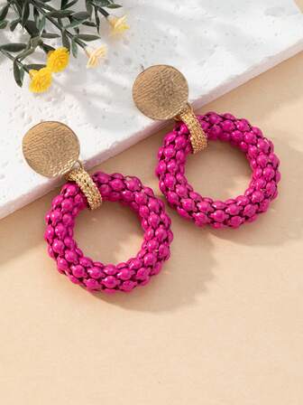 1 对新款夏季金属编织几何圆形女士耳环