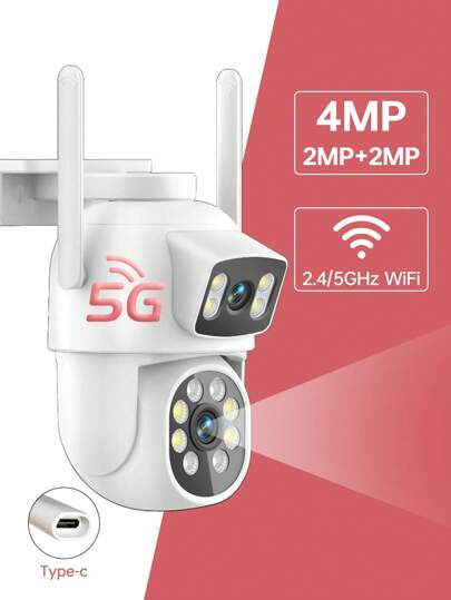 1pc 2MP+2MP Dual Len Wireless Outdoor Security Camera,Smart PTZ Home Surveillance Cameras 2.4/5Ghz Wifi,Indoor CCTV IP Cameras,Auto Tracking,Alarm Night Vision, Pan Tilt Rotation, Video Network Camera System Supports Two Way Audio view 11