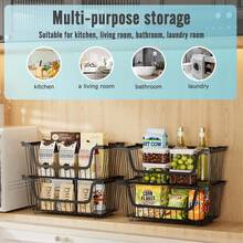 4 Pcs Stackable Wire Baskets Pantry Organizers And Storage,Vegetable Fruit Basket Countertop,Kitchen Storage Metal Baskets,Produce Potato Onion Storage Bin,Black - 1-white - View 6