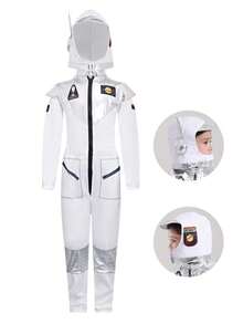 1 Set White Kids Astronaut Costume With Helmet-Style Fabric Hood, Sci-Fi Style, Height 110-140CM, Space Theme Party/Halloween/Stage Performance/School Play - White - View 11
