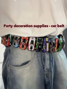 1pc Colorful Car Design Waist Belt, 1 Meter, Leather Strap, DIY Decorative, Versatile For Jeans, Car Shape Waist Chain (Car Color & Style Random)