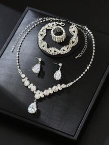 1 Conjunto de Joias da Moda para Mulheres: 1 Colar, 1 Par de Brincos, 1 Pulseira, 5 Anéis Elásticos, Adequado para Uso Diário, Banquetes, Vestidos de Casamento, Festivais de Música, Mês do Orgulho, Sessões de Fotos de Formatura, etc.