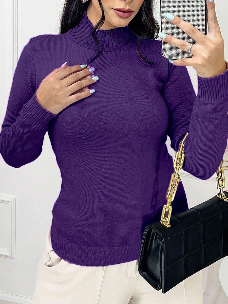 Simple Casual Knitted Women's Thin Linen Blouse - Màu tím - Xem 1