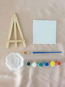 5pcs Set, Includes 1 Mini Stretched Canvas, Palette, Brush, Easel, 6 Color Paints, With Wooden Easel, Art Primed Canvas, Suitable For Painting, Acrylic Pouring, Oil Painting And Wet Art Media, DIY Mini House Decor, Birthday Gift, Mother's Day Gift, Easter Gift, Graduation Exchange Gift (Please Check If It Is A Set Or Single Canvas When Purchasing) - Multicolor - View 11