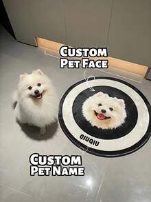 1pc Customized Pet Portrait Carpet, Personalized Pet Face & Name Carpet, Faux Cashmere Material, Unique Decorative Pet Carpet, Soft And Durable, Cute Gift For Dog And Cat Lovers, Pet Owner's Home Decor, Christmas, Thanksgiving Gift, Fashionable Engraving, Colorful, Vintage, Cute, Minimalist, Adorable Pet Customization, Unique, Personalized Pet Anniversary, Birthday Gift - Multicolor - View 3