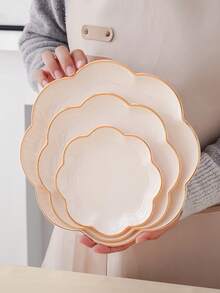 1pc Transparent/Green/Purple/Gray/Milky White Luxury Floral Gold Foil Decorative Tray, Snack Cookie Cake Storage Tray, Holiday Wedding Decor Platter - Màu trắng sữa - Xem 4