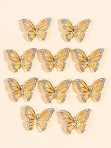 10pcs Gold & Silver 3D Dynamic Butterfly Zinc Alloy Pendant For Necklace & Earrings DIY - Gold - View 6