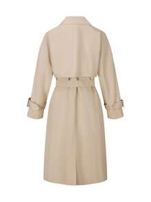 Casaco trench coat longo e simples feminino Risissida para primavera e outono, com cinto e bolsos, adequado para qualquer ocasião. - Bege - Ver 9