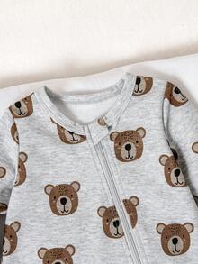 Baby Boy Cute Bear All-Over Print Zipper Jumpsuit - Grey - View 4
