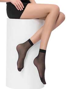 10/20/30 Pairs Women Solid Color Transparent Mid-Calf Socks, Disposable Transparent Ankle Socks, Fall - Black - View 9