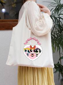 THE POWERPUFF GIRLS Borsa a tracolla pieghevole minimalista e versatile con stampa carina di agente di polizia donna, borsa casual in tela resistente e portatile