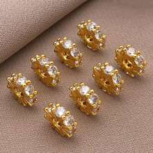 2/4/6 piezas Espaciador de cuentas de circonita cúbica de bronce con baño de oro verdadero de 18K, cuentas sueltas redondas planas con strass para bricolaje para encontrar joyas, hacer joyas, accesorios de moda y regalos creativos de 6/8mm
