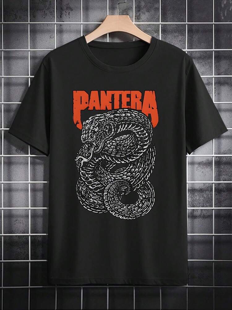 Camiseta de Moda Divertida para Hombre - Cuello Redondo Casual de Verano con Estampado de Animal Negro Vintage, Poliéster Lavable aáquina - Regalo Perfecto para Él - Negro - Añade 1
