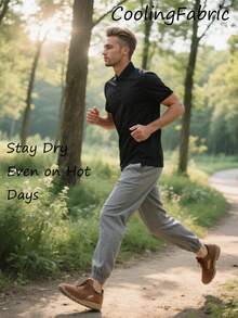 2025 夏季男士黑色男友风 Polo 衫 - 速干冰丝翻领 | 返校季 | 均码 (XXS-XXL) | 超轻透气，适合高尔夫/户外/商务/休闲