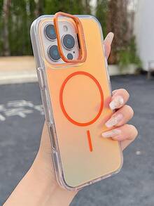 奢华渐变激光磁吸无线充电腕带手机壳适用于 16 15 14 13 12 Pro Max Plus 镜头支架软后盖 - 橘色 - 查看 5