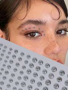 1650/1320/825/495/330/165件 3-6毫米镀银亚克力 Y2K 性感身体首饰贴纸 + 镊子，假鼻环耳钉贴纸，假眉环和唇环非穿孔身体首饰，适合派对和音乐节的面部宝石 - 銀色 - 查看 4