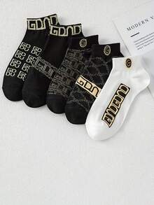 5pcs/10pcs Multi-Color Versatile Fashionable Luxury Short Socks For Men, Spring/Summer - Multicolor - View 3