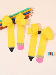 4 件装女童开学发夹铅笔蝴蝶结鳄鱼夹黄粉黑发夹开学第一天发夹可爱甜美发夹新学期礼物发夹儿童发饰 - 彩色 - 查看 11
