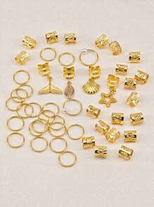 46 Stücke Goldene Perlen Muschel Dreads Ringe - Boho Ozean Haarschmuck Set für Zöpfe, Festival Strand Haarzubehör