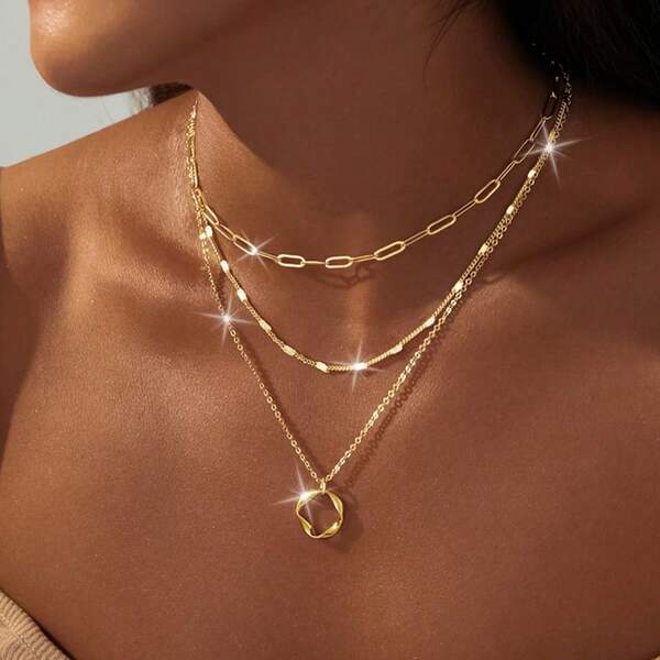 1 Peça Elegante Colar Minimalista de Camadas Geométricas Circulares de Prata Esterlina 925 para Mulheres, Festa, Casamento, Banquete, Férias