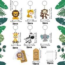 Bộ 72/24 móc khóa động vật rừng xanh dễ thương, trang trí tiệc chào đón em bé hình sở thú, bao gồm 24 móc khóa chủ đề động vật, 24 thẻ giấy Kraft cảm ơn và 24 túi vải organza trắng - Nhiều màu - Xem 10