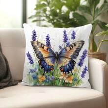 1pc Watercolor Floral & Butterfly Printed Pillow Cover [Inner Pillow Not Included], 11.81*19.71in (30*50cm), [Single-Sided Printing] Polyester Throw Cushion Cover, Room Decor, Home Decor, Bedroom Decor, Room Decoration, Suitable For Sofa, Bed, Living Room, Bedroom, Car, Office, Hotel, Perfect Gift For Family And Friends, All Seasons