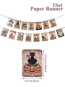 1set Halloween Hanging Paper Banner, Halloween Black Cat Pulling Flags, Halloween Hanging Flag Banner For Halloween Party Decor Home Decoration Room Decor, Halloween Party Background Decoration Hanging Flags, Halloween Party Photo Props, Background Decor, Holiday Decor, Halloween Decor, Party Favor