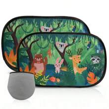 2 Packungen mit je 50cm x 30cm süßem Tier-Wald Sonnenschutz für Autofenster - UV-blockend, Polyestermaterial, ideal für Sonnenschutz und dekorative Verwendung, Sonnenschutz | verspieltes Design | einfache Montage, universell passend für Autos & SUVs, Auto-Fenster-Sonnenschutz