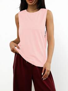 1pc Loose Fit Comfortable Minimalist Solid Color Sleeveless Pullover Top, For Daily Wear, Running, Gym, And Casual Purposes, Spring/Summer