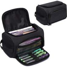 Estuche de Lápices de Gran Capacidad, Organizador Multifuncional con Compartimentos, Bolsa de Papelería Simple para Viaje, Bolsa de Lápices de Tela para Hombres, Mujeres, Niñas y Niños (Negro) - Negro acolchado - Ver 8