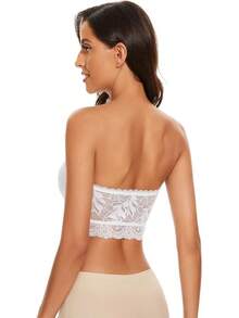 Strapless Bandeau Bra For Women Lace Floral Bralettes Stretchy Chest Wrap Non Padded Tube Top Seamless Bras For Women Halloween Christmas New Year