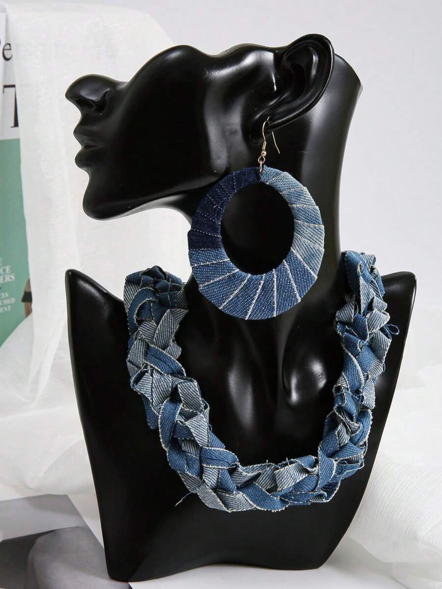 1 Pair Western Cowboy Style Earrings + 1 Handmade Chunky Necklace, Suitable For Fashionable Women Everyday & Vacation Wear