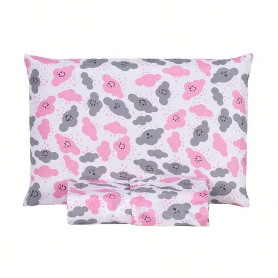 Single Sheet Set With 2 Pieces Printed Cotton Fabric With Elastic All Around And Pillowcase In Matchstick Stitch - Dusty Pink - View 1