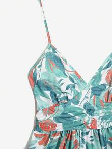 Vestido De Tirantes Con Abertura Alta Y Estampado Para Mujer, Casual De Vacaciones - Verde - Ver 5