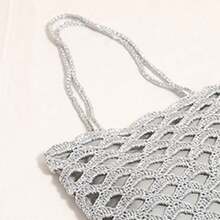 Fashion Hollow Shoulder Straw Bag Wave Pattern Summer Beach Bag - Silver - View 5