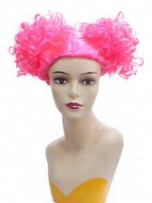 Lockige, bunte Clown-Explosion Perücke, einzigartiges Design mit doppelten Dutt-Frisur, lustige Kostümperücke für Partys - Verschiedenfarbig - Übersicht 4