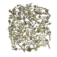 125 PCS Vintage Skeleton Key Set Charms, Mixed Antique Style Bronze Brass For Pendant DIY Jewelry Making Wedding Party Favors - 銅色 - 查看 4