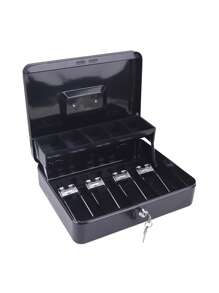 Iron Cash Box With Spring-Loaded Bill Clips, 5 Compartment Cantilever Coin Tray, Durable Mechanical Lock, And Convenient Stainless Handle - Security Cash Register Box With Key Lock,Back To School,School Supplies