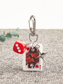 1 pieza/3 piezas Llavero de dados de póker con colgante de estrella, llavero de metal de aleación con picas, diamantes, tréboles, llavero decorativo para bolsos, joyería con tema de números de dibujos animados, llavero de coche, dijes, colgantes, cadenas para teléfonos móviles, dijes de coche, llaveros, accesorios de coche escolares, lindos accesorios góticos y Y2K