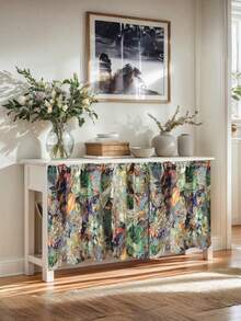 1pc Impressionist Painting Printed Cafe Curtain, Kitchen Doorway Decor Partition Curtain, Japanese Style Cloth Hanging, Year-Round Cabinet Valance Washstand Semi-Curtain, Dust Cover Curtain With No Drilling Required