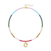 TUANZISP 1pc Women's Colorful Beaded Letter Pendant Necklace, Delicate Unique Design, Sweet Cool Style, Layered Beaded Necklace, Fashion Versatile Casual Jewelry Gift For Women, Birthday, Valentine's Day