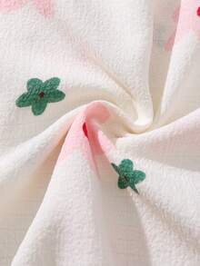 Floral Print Textured Pajama Set, Women Sweet Bow Decor Square Neck Ruffle Trim Camisole Dress - Baby Pink - View 7