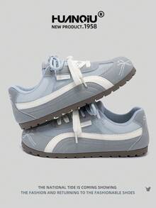 HUANQIU 2025 New Women's Shoes, Women's Skateboard Shoes, A Pair Of And Fashionable Breathable Lace-Up Home Office Outdoor White Shoes Versatile Light And Comfortable White Shoes Lace-Up Soft-Soled Sports Shoes Casual Shoes Running Shoes Christmas Apple Red Four Seasons Shoes - Blue - View 2