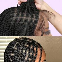 32" Full Double Lace Front Braid Wig - Hand Crochet Braided Wig, Knotless Cornrow Braids, Lace Frontal, Blended Black Hair With Baby Hair, Natural Looking, Realistic Hairline, Breathable, Comfortable, Durable, For Women - 黑色 - 查看 7