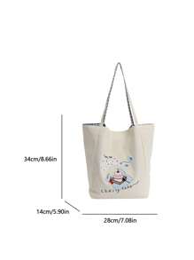 New Embroidered Canvas Bag, Large Capacity Shoulder Bag, Korean Style Versatile Tote Bag, Commute Work School Handbag