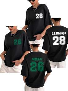 定制个性化礼物，可定制前后图案的女士T恤，添加您的姓名和号码，前后图案均可定制，选择您喜欢的颜色和字体，设计您专属的个性化印花T恤作为送给女朋友的礼物。另有连帽衫、情侣约会T恤等款式可供选择。舒适休闲，女士上衣，定制印花上衣，定制女士短袖T恤，黑色，夏季/健身服。 - 黑色 - 查看 2