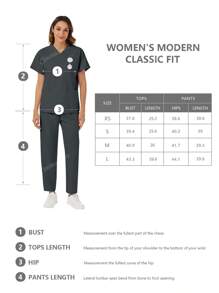 Set de 2 piezas con parte superior de manga corta con bolsillo y cuello en V, y pantalones, uniforme casual de scrubs