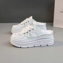 Summer's Popular New Thick-Soled Height-Increasing Casual Shoes For Women, Fashionable Perforated Shoes, Half-Slipper With A Breadhead, Breathable Casual Sports Shoes, Soft-Soled, Anti-Slip Yellow, Versatile, Lightweight And Fashionable For Daily Sports Wear. One Step On The Large-Sized Soft-Soled Casual Shoes, The Flip-Flops Expose The Heel, Fashionable And Multi-Functional